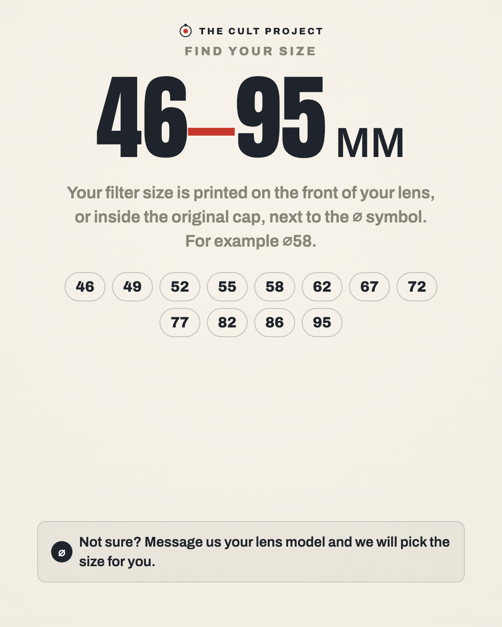 Fits filter sizes 46 to 95mm