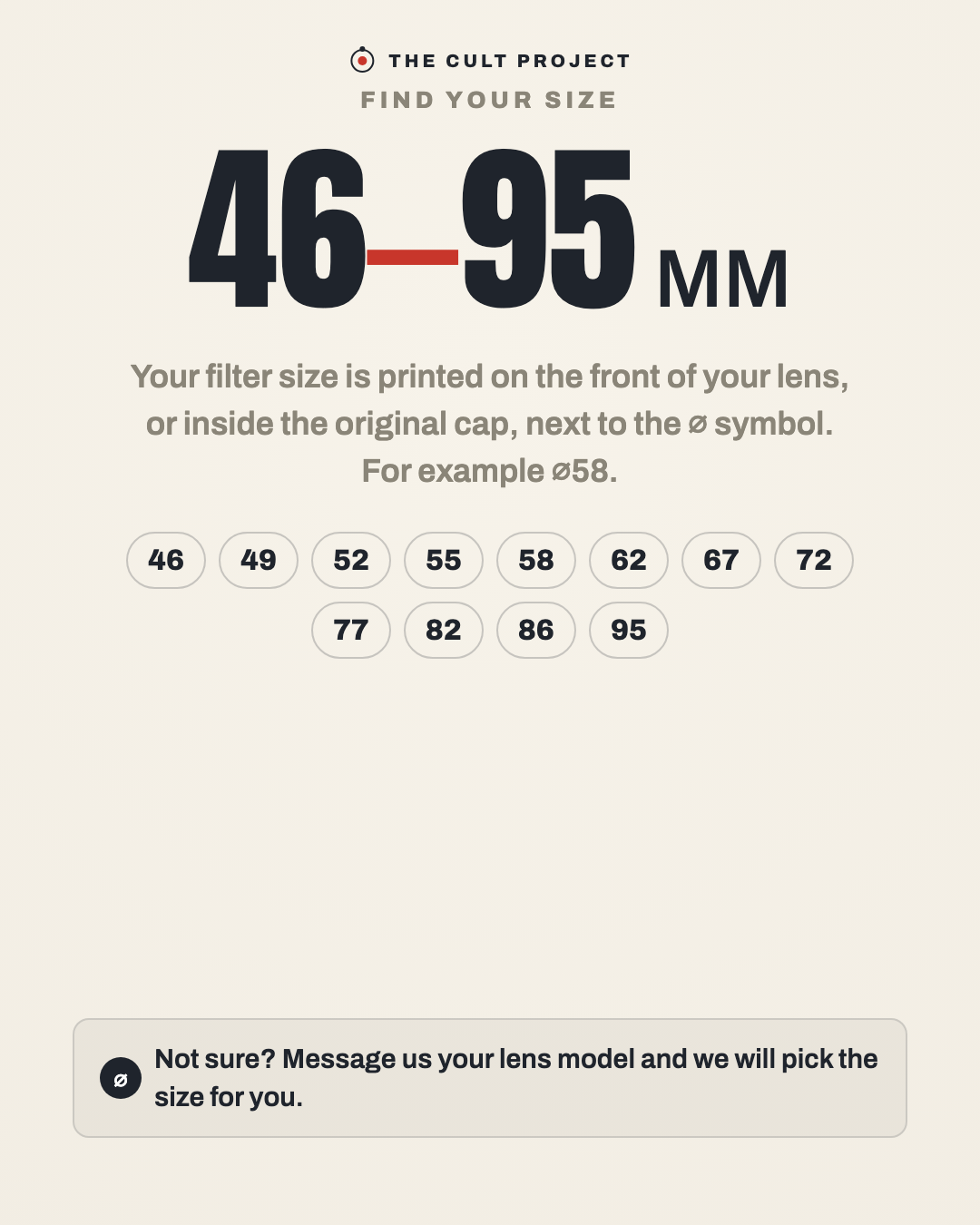Fits filter sizes 46 to 95mm