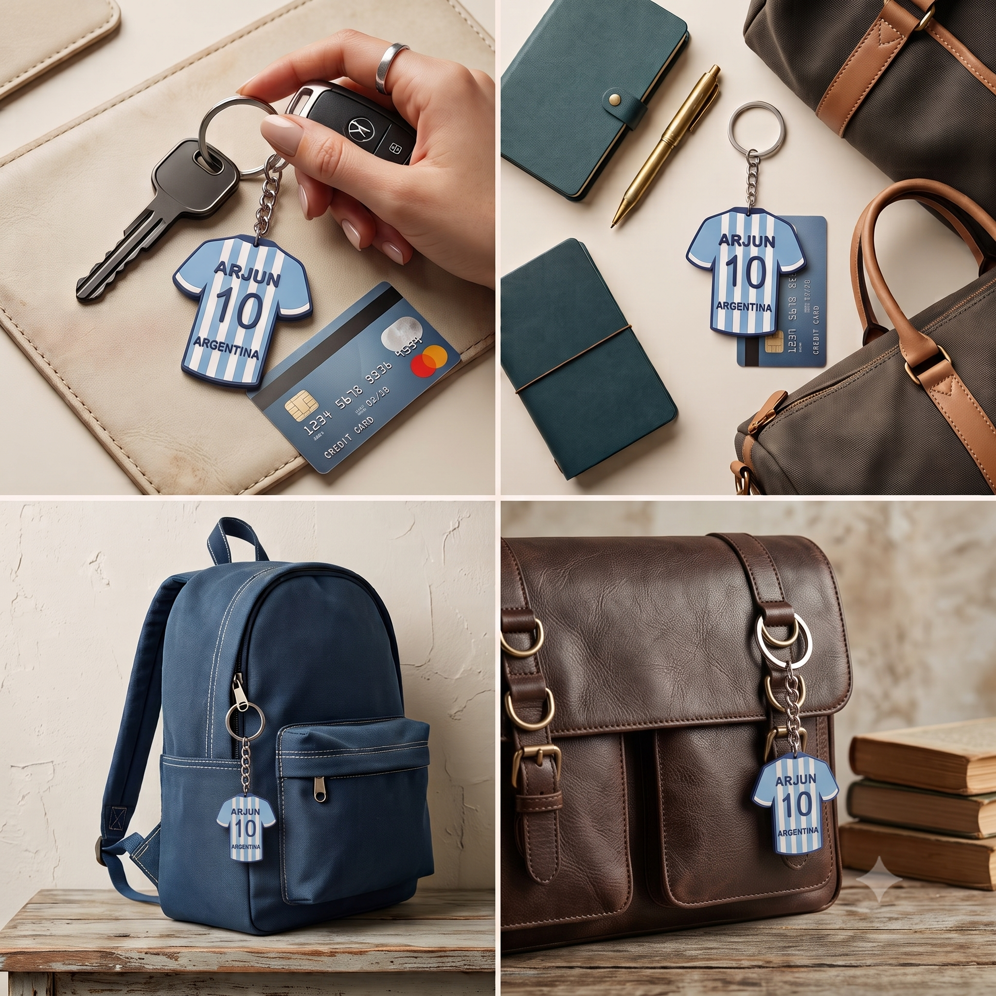 Personalised football jersey keychain in everyday use