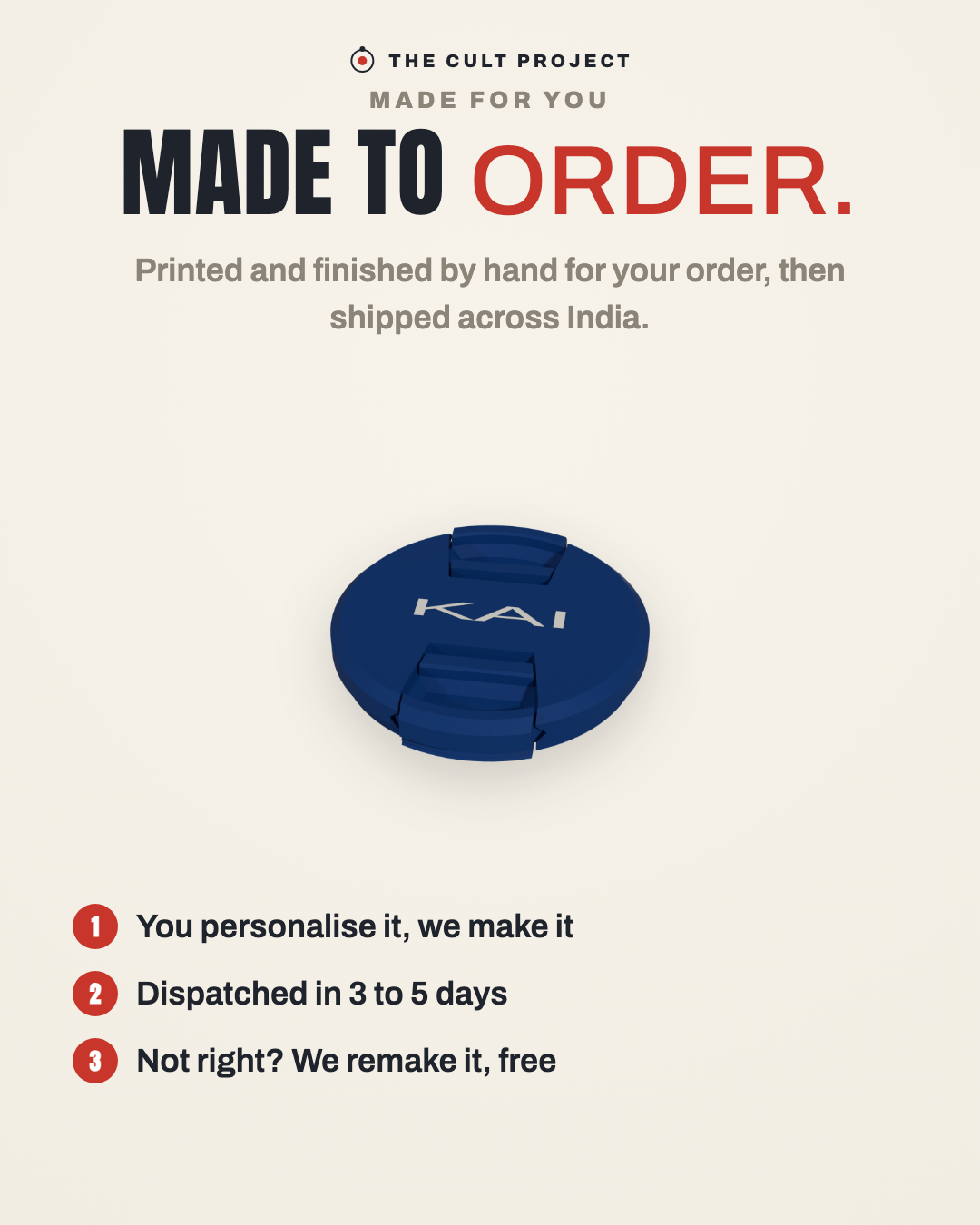 Made to order, dispatched in 3 to 5 days, remake guarantee