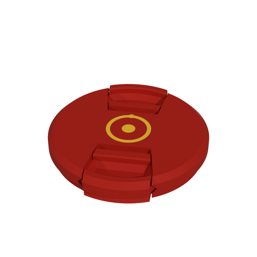 Lens cap with mark, red and yellow