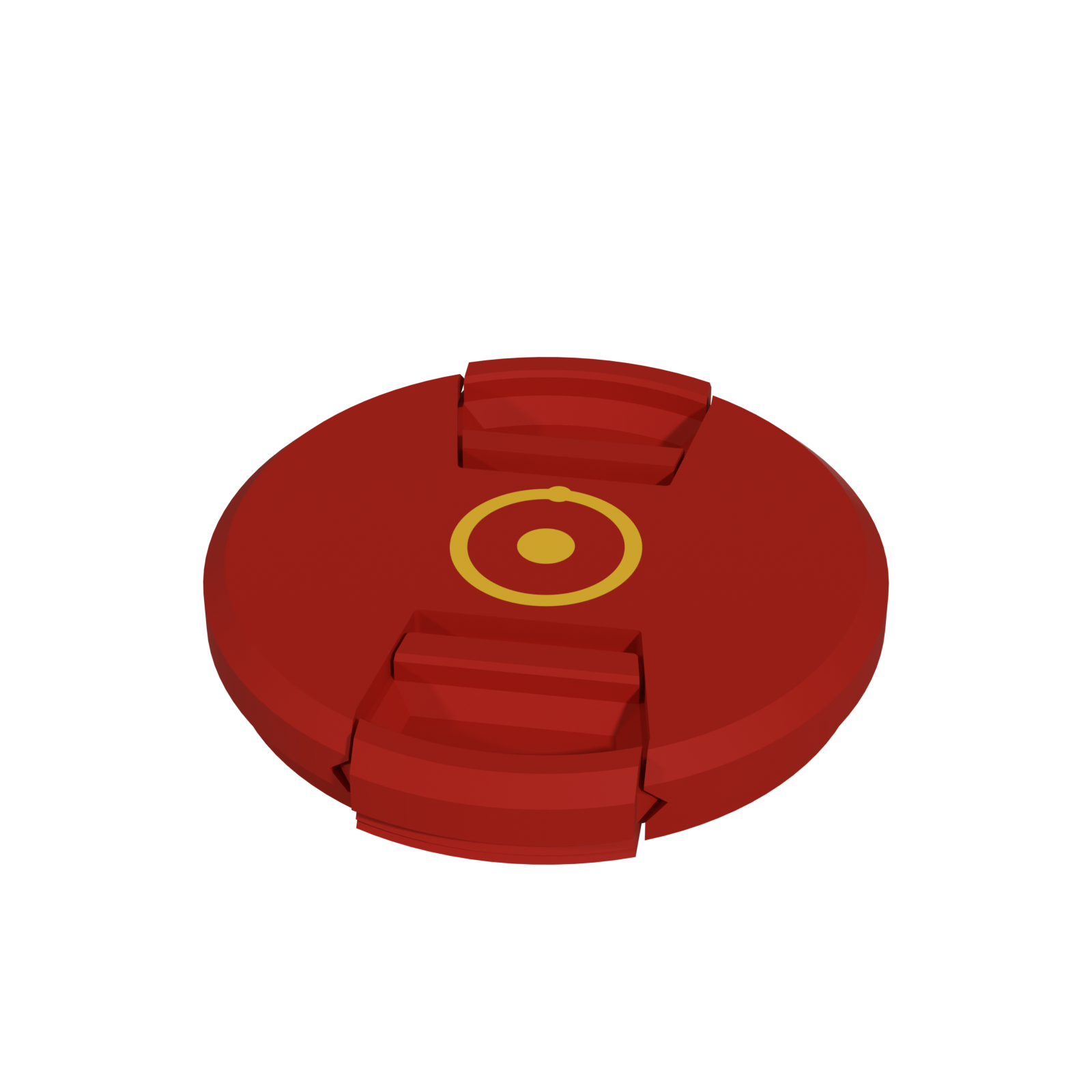Lens cap with mark, red and yellow