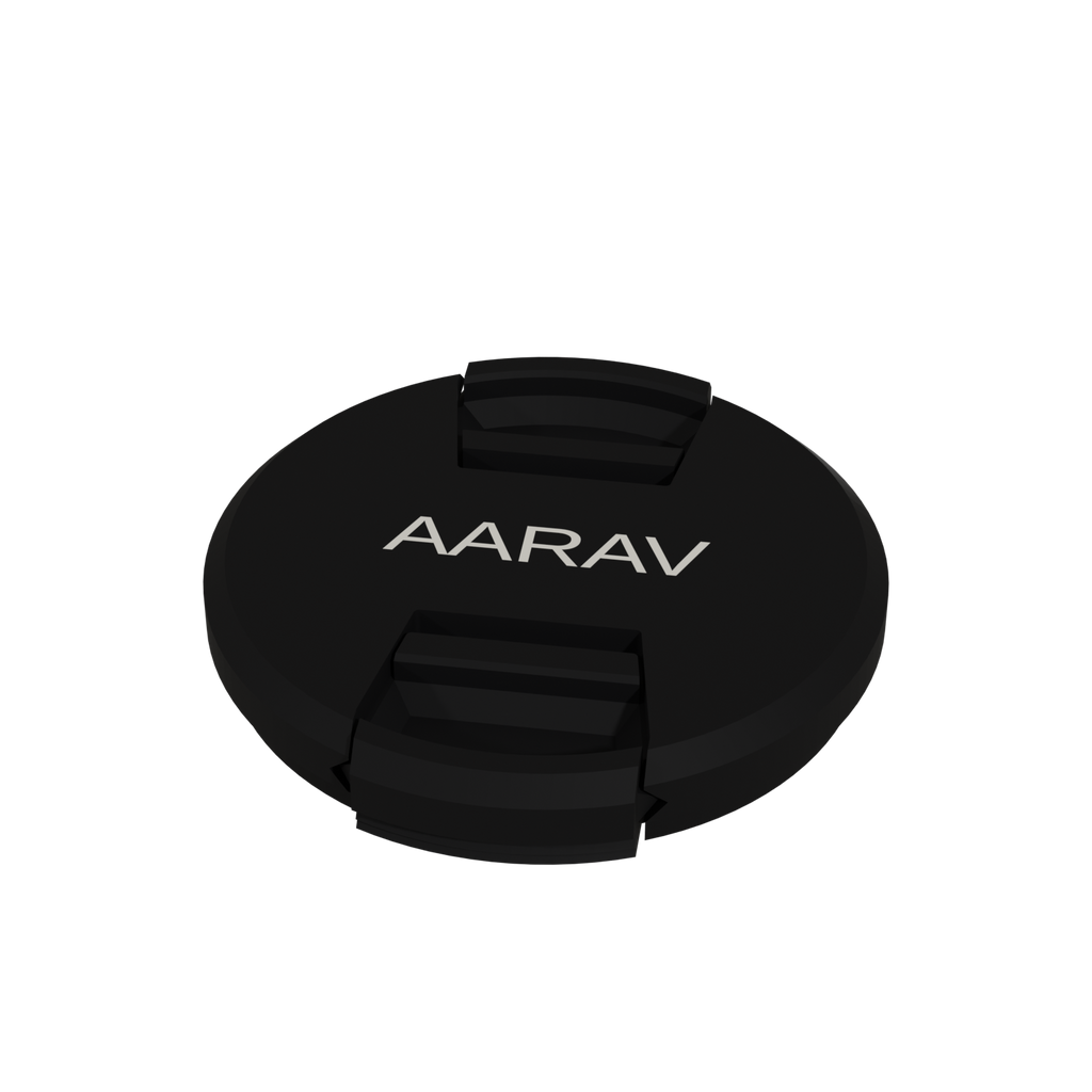Lens cap with a name, black and white