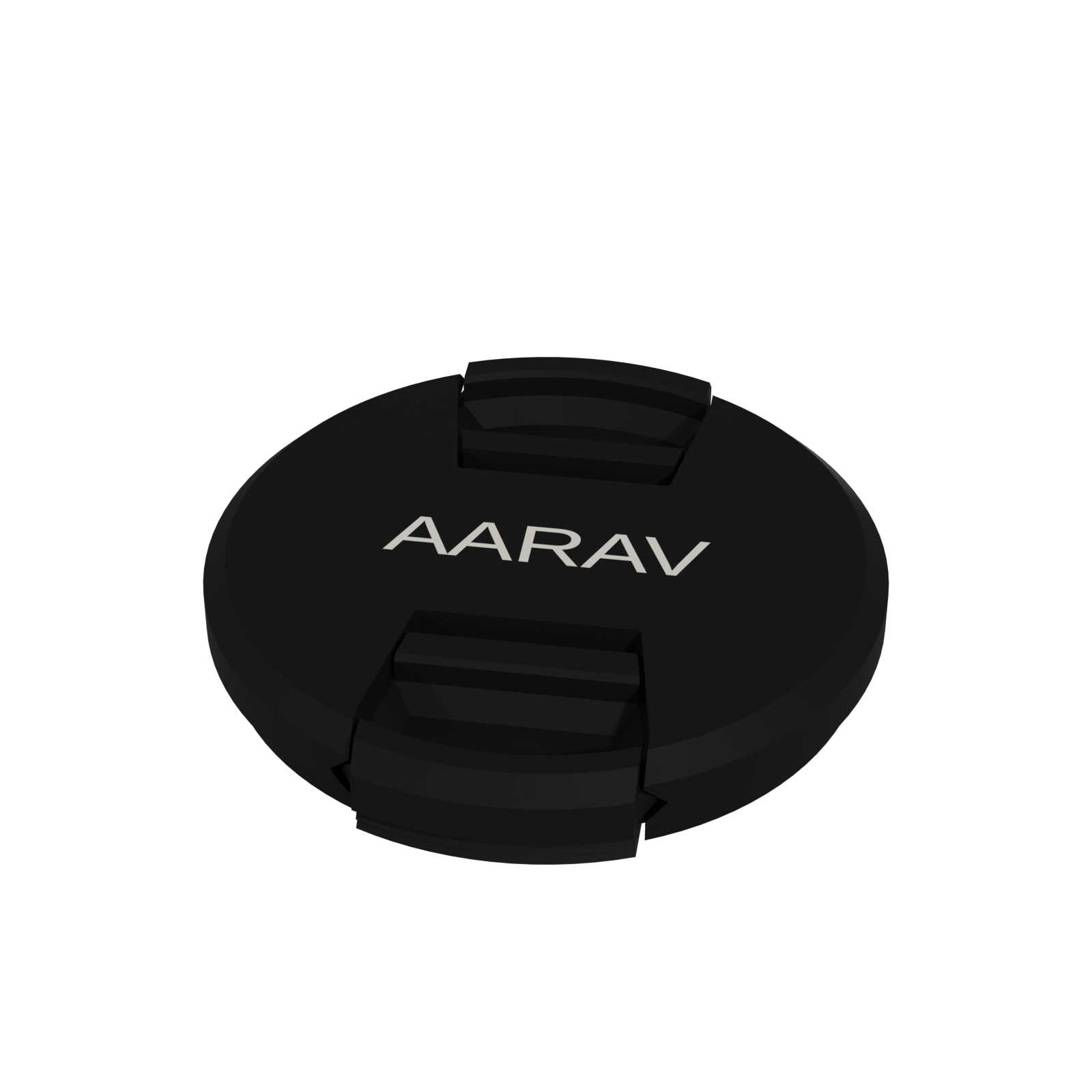 Lens cap with a name, black and white